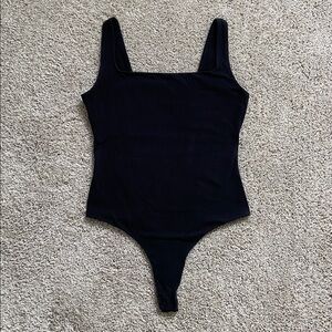 Quince • Stretch Cotton Jersey Square Neck Tank Bodysuit Black